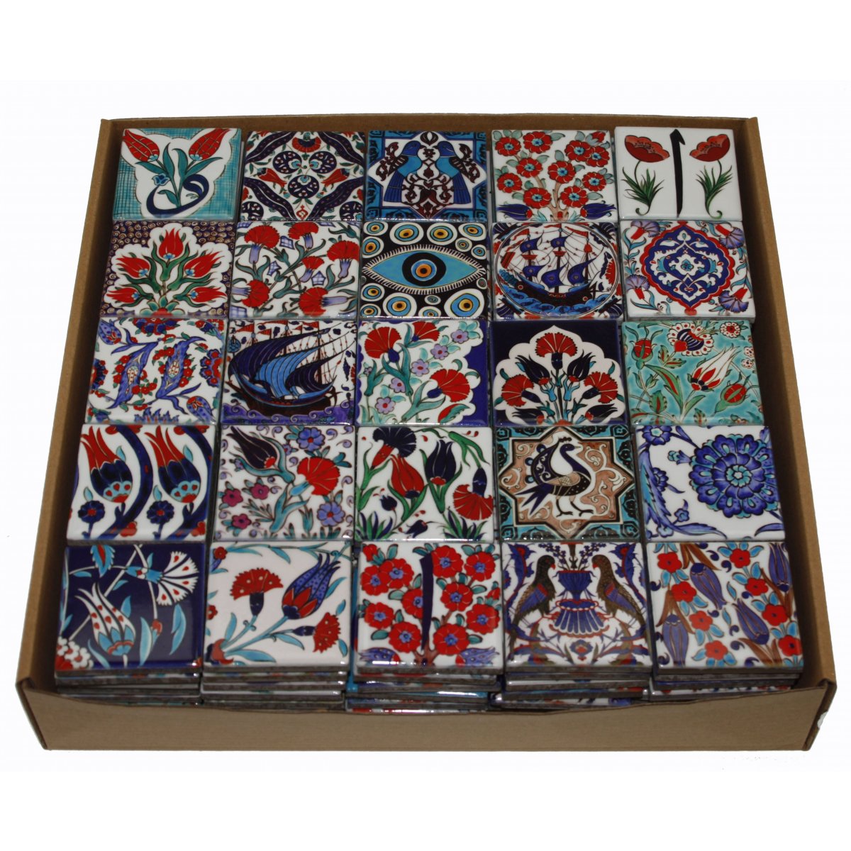 Geleneksel İznik Dekorlu Karma Seramik Baskı Magnet 5x5 Cm Kutu Ad.200  