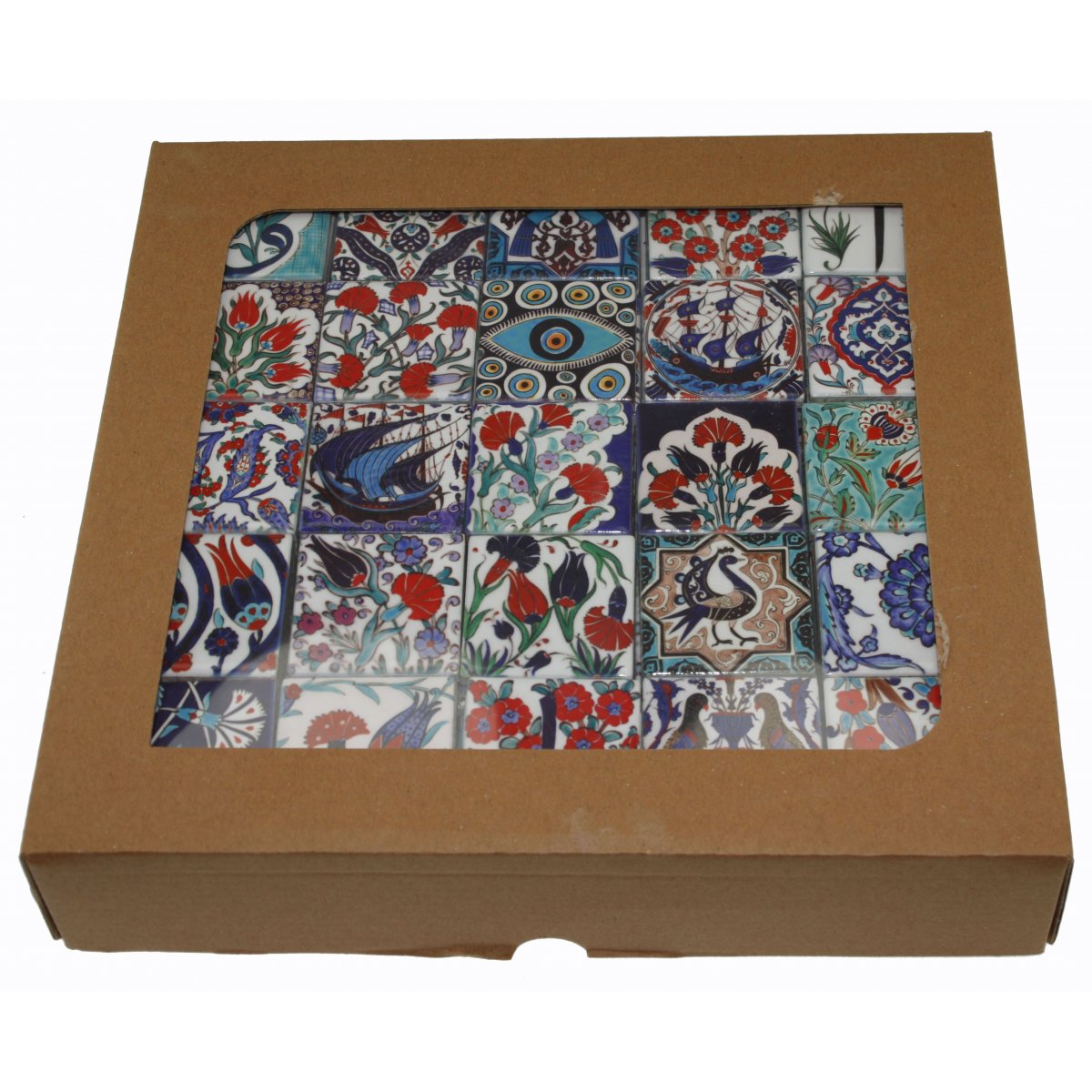 Geleneksel İznik Dekorlu Karma Seramik Baskı Magnet 5x5 Cm Kutu Ad.200  