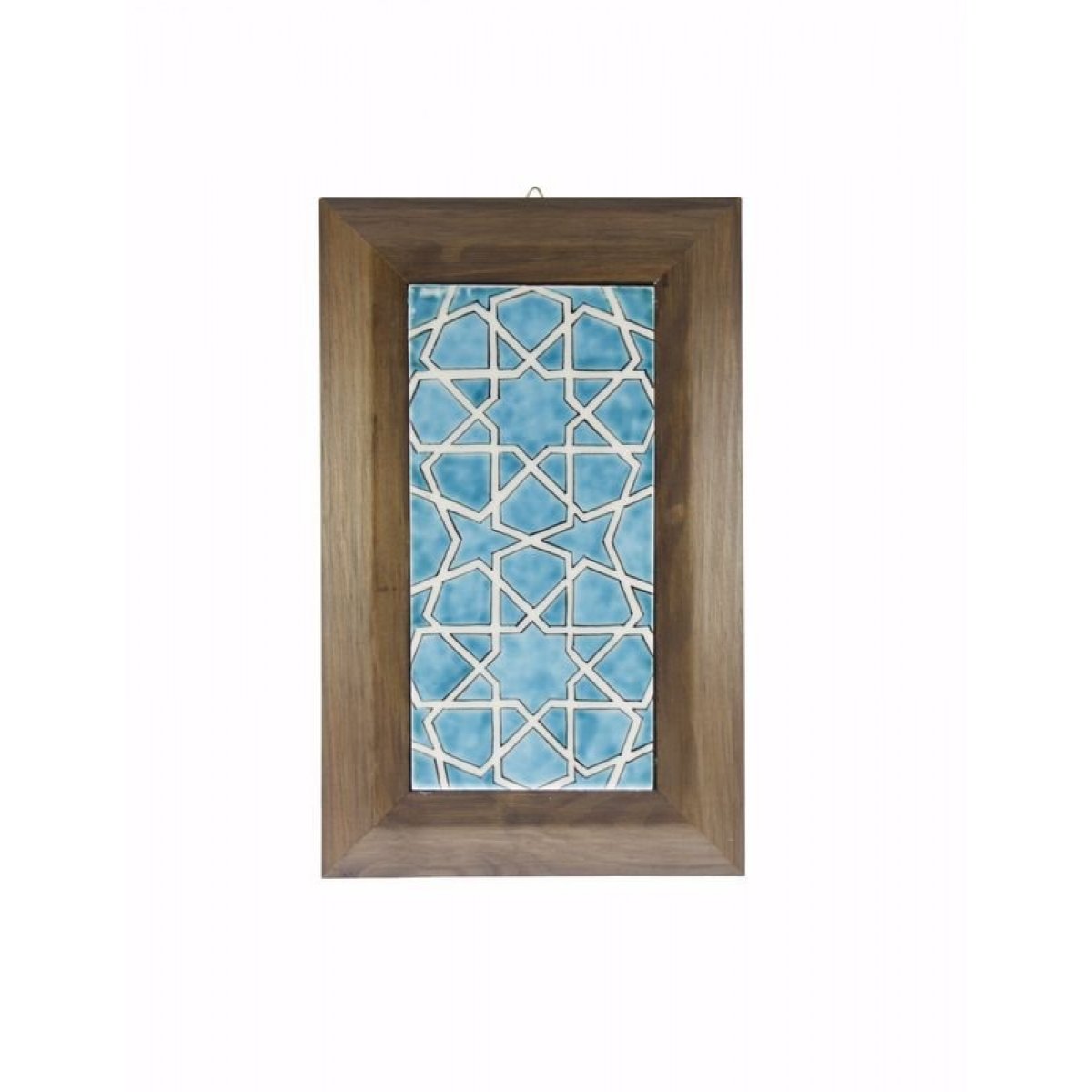 Turkuaz Zemin Selçuklu Yıldızı Dekorlu Dekoratif Çini Çerçeveli Tablo 18x28 Cm