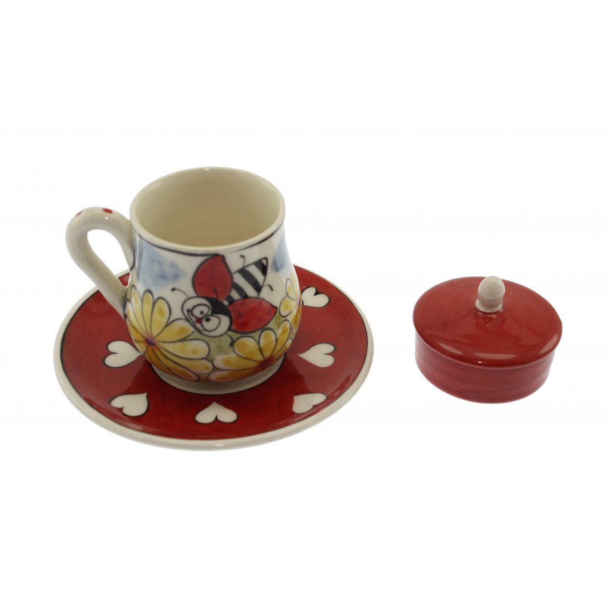 Uğur Böceği Dekorlu Kişiye Özel Çini Kahve Fincanı 5x8 Cm