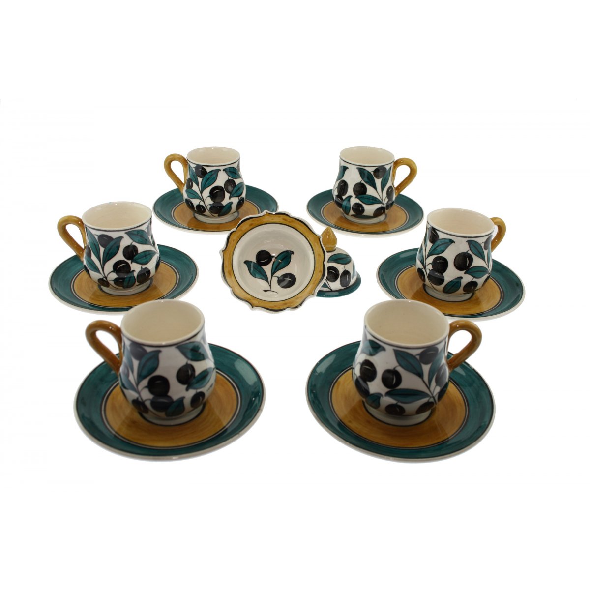 Zeytin Ve Zeytin Dalı DekorluVe Lokumluklu 6 Lı Çini Kahve Fincan Seti 5x8 Cm