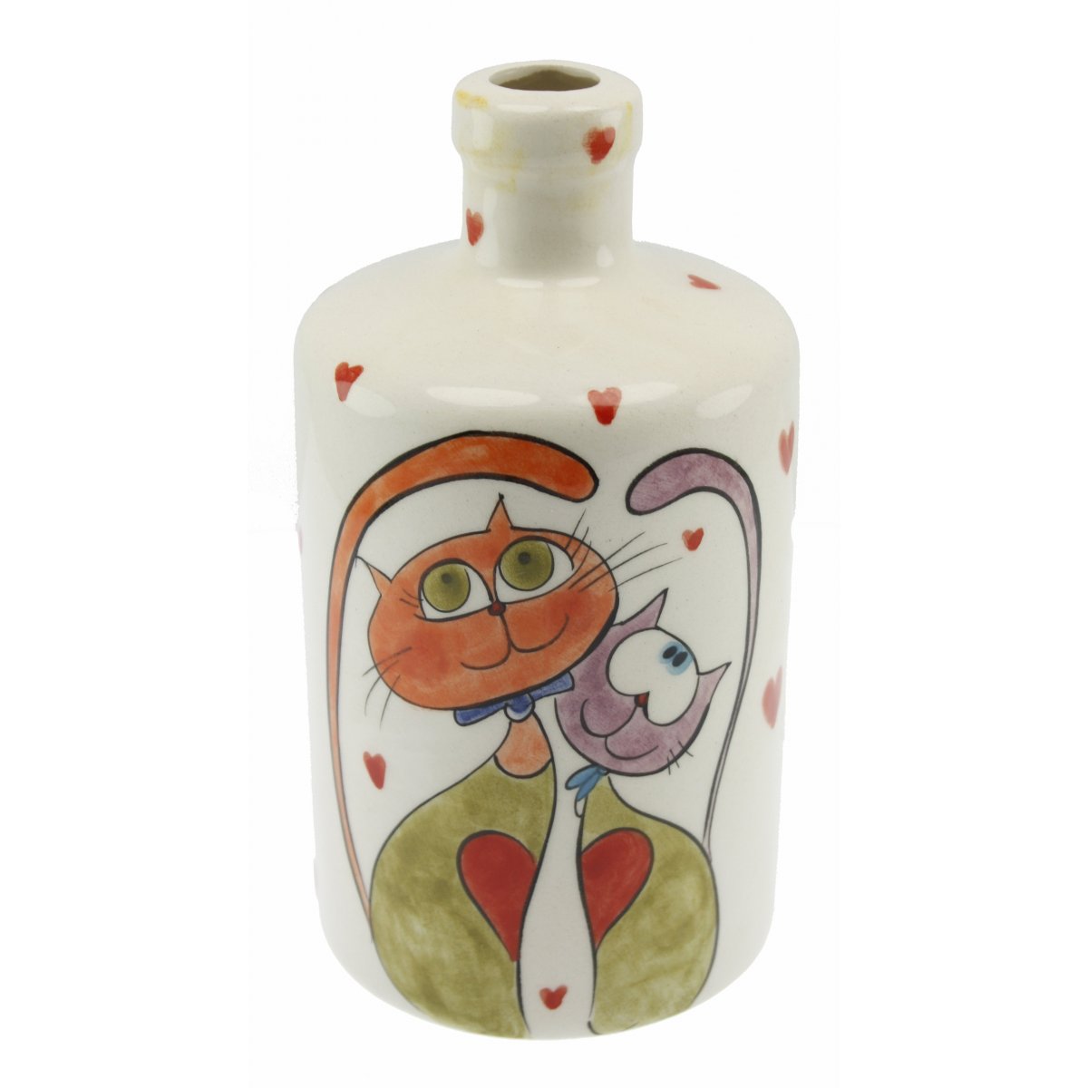 Aşık Romantik Kediler Dekorlu Seramik Zeytin Yağı Şişesi 500 Gr 10x17 Cm 