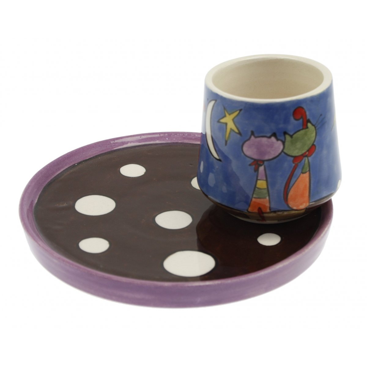 Ay Işığında Romantik Kediler Dekorlu Seramik Kişiye Özel Kahve Fincanı 6x7 Cm