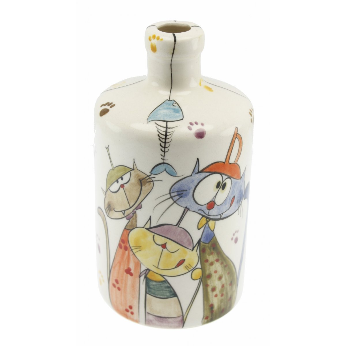 Hunili Kafadar Kediler Dekorlu Seramik Zeytin Yağı Şişesi 500 Gr 10x17 Cm 