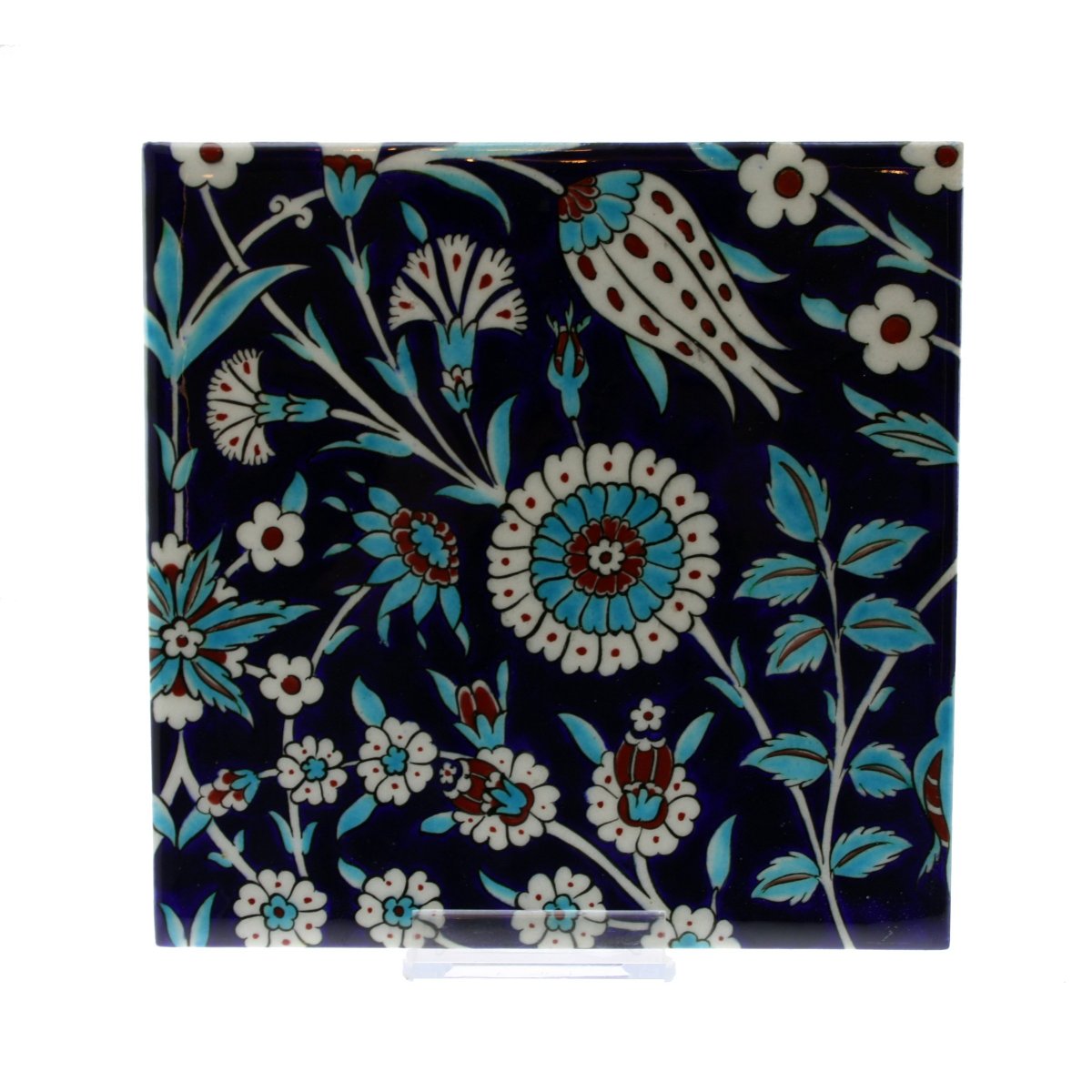 Mavi Zemin Gece Bahçesi Dekorlu Kuvars Çini Karo 20x20 Cm 