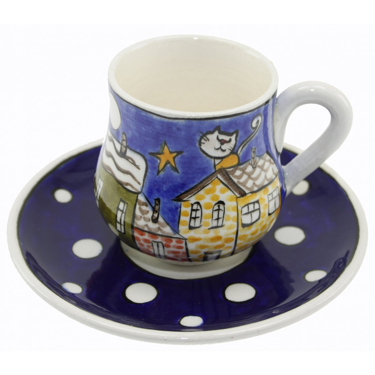 Şehir Kedileri Dekorlu Kişiye Özel Çini Kahve Fincanı 5x8 Cm