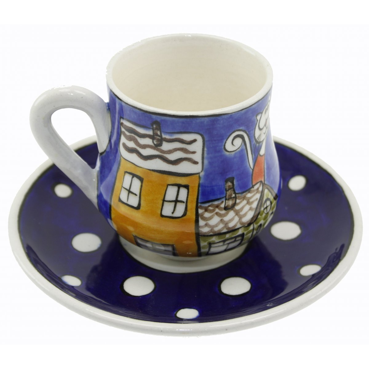 Şehir Kedileri Dekorlu Kişiye Özel Çini Kahve Fincanı 5x8 Cm