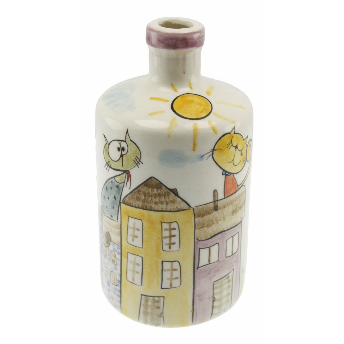 Şehir Kedileri Dekorlu Seramik Zeytin Yağı Şişesi 500 Gr 10x17 Cm 