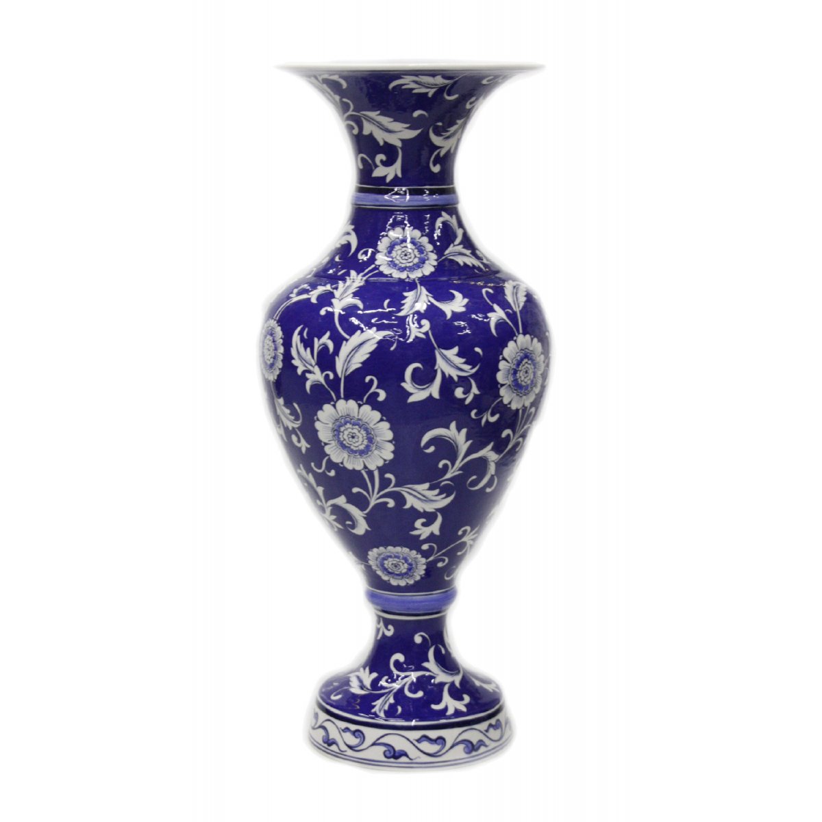 Mavi Zemin Narçiçeği Dekorlu Dekoratif Çini Elhamra Vazo 33x66 Cm