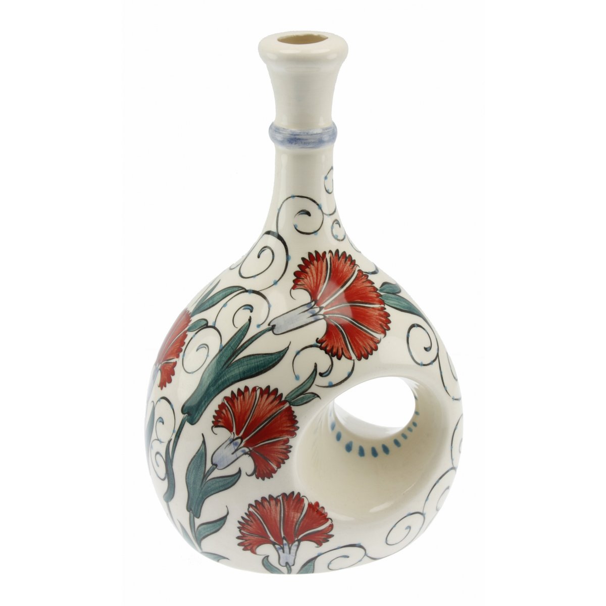 Kırmızı Karanfiller Dekorlu Seramik Zeytin Yağı Şişesi 500 Gr 14x20 Cm 