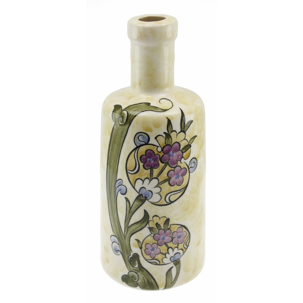 Narçiçeği Sarı Dekorlu Seramik Zeytin Yağı Şişesi 500 Gr 9x20 Cm 