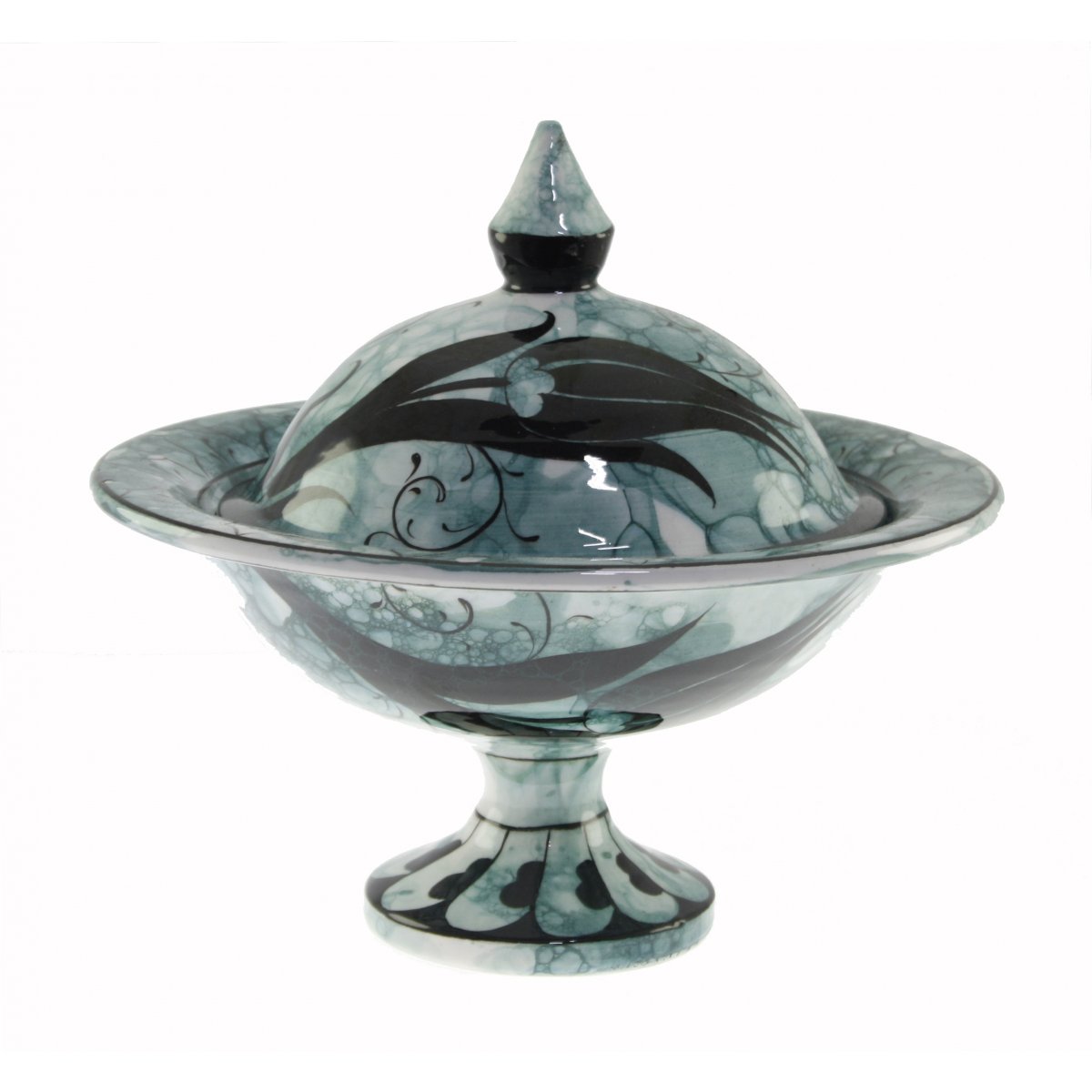 Ebrulu Lale Dekorlu Dekoratif Çini Şekerlik 21x30 Cm 