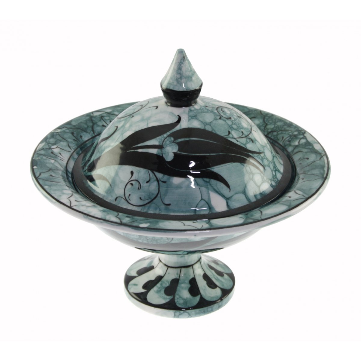 Ebrulu Lale Dekorlu Dekoratif Çini Şekerlik 21x30 Cm 