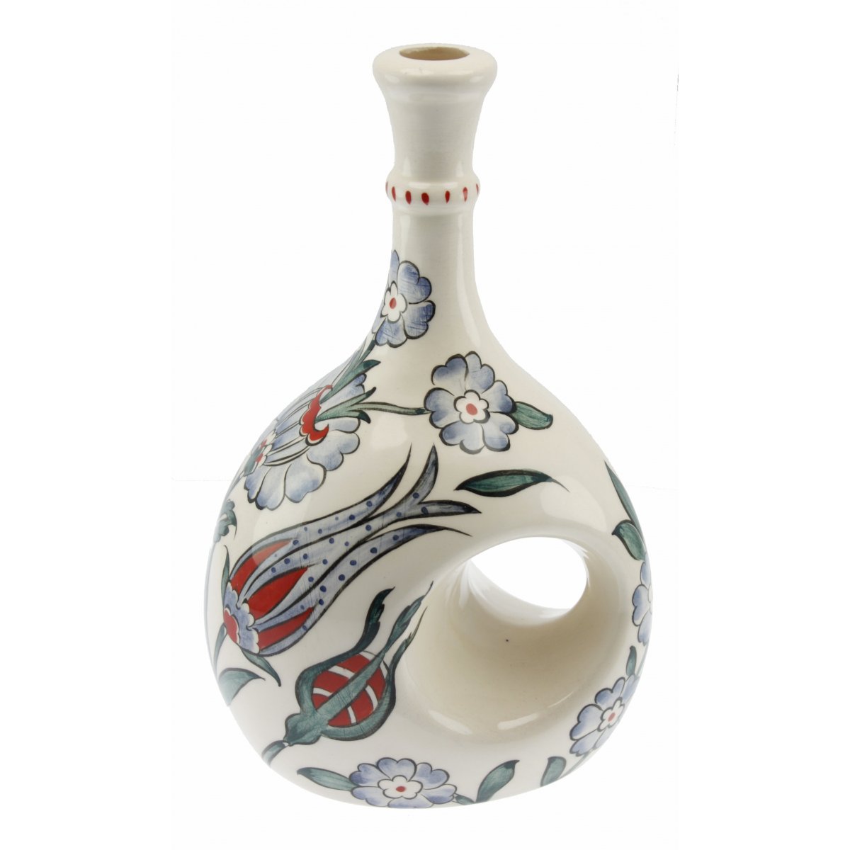 Mavi Lale Hayat Ağacı Dekorlu Seramik Zeytin Yağı Şişesi 500 Gr 14x20 Cm 