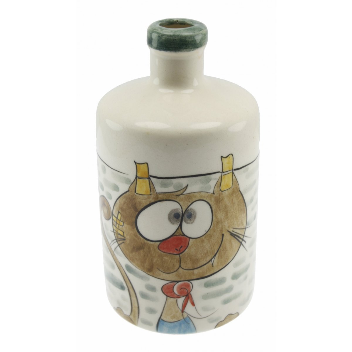 Cezalı Kedi Dekorlu Seramik Zeytin Yağı Şişesi 500 Gr 10x17 Cm 