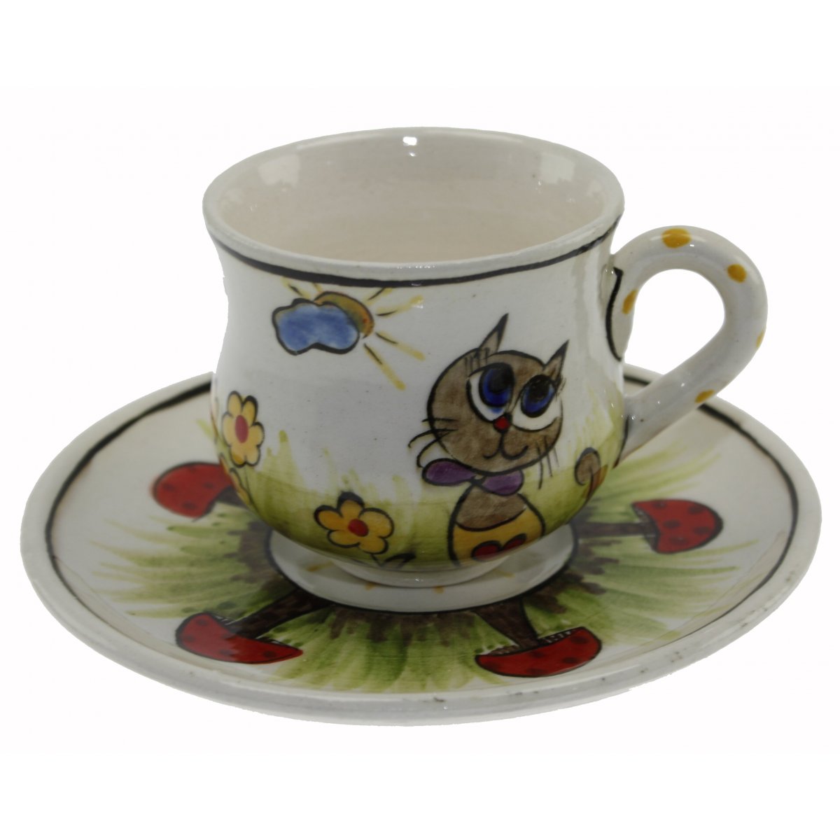 Papyonlu Kedi Dekorlu Kişiye Özel Çini Kahve Fincanı 5x8 Cm