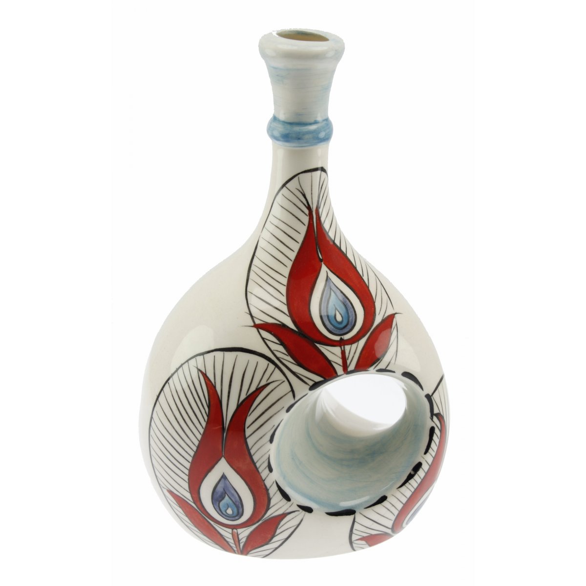 Mavi Nazar Boncuklu Dekorlu Seramik Zeytin Yağı Şişesi 500 Gr 14x20 Cm 