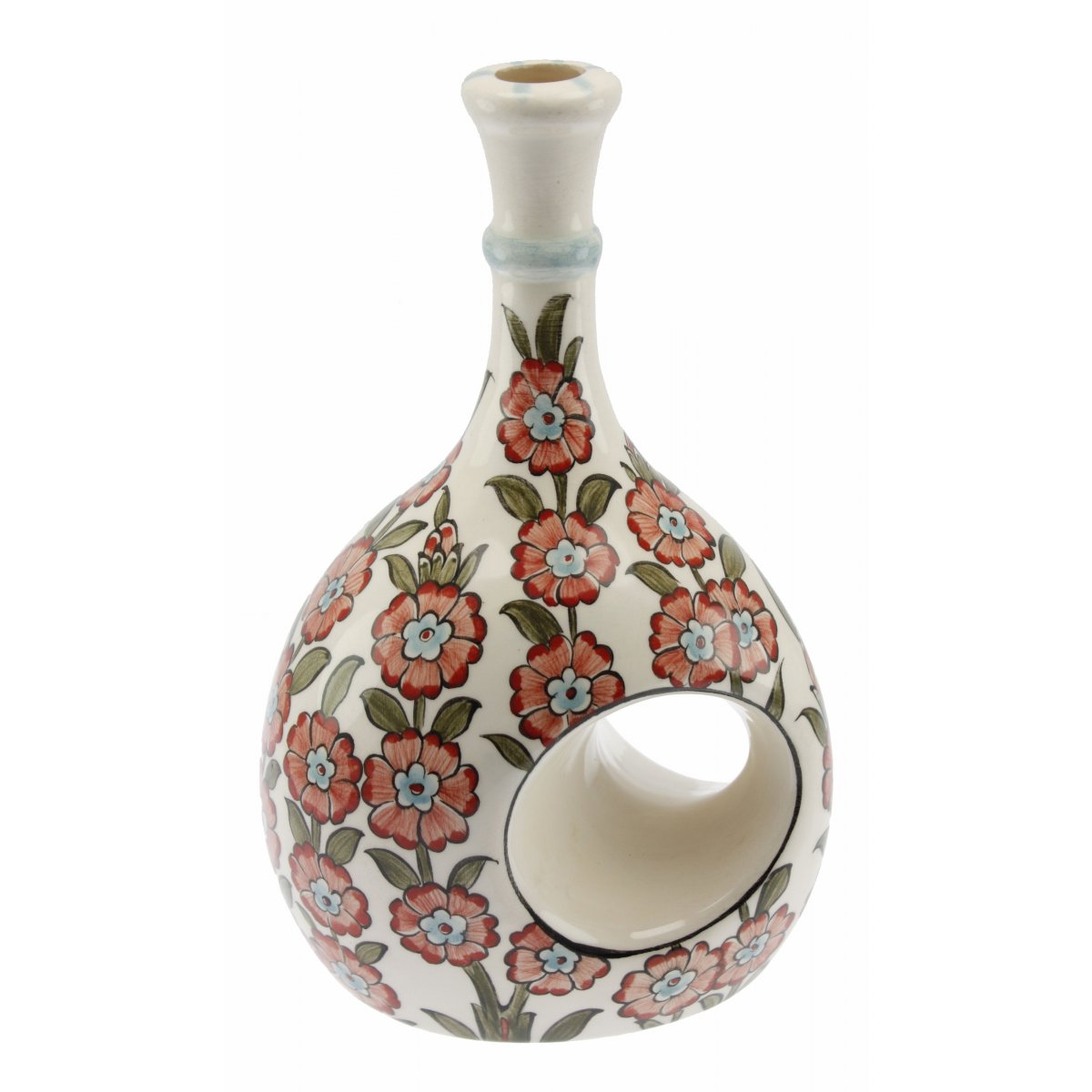 Kırmızı Hayat Ağacı Dekorlu Dekorlu Seramik Zeytin Yağı Şişesi 500 Gr 14x20 Cm 