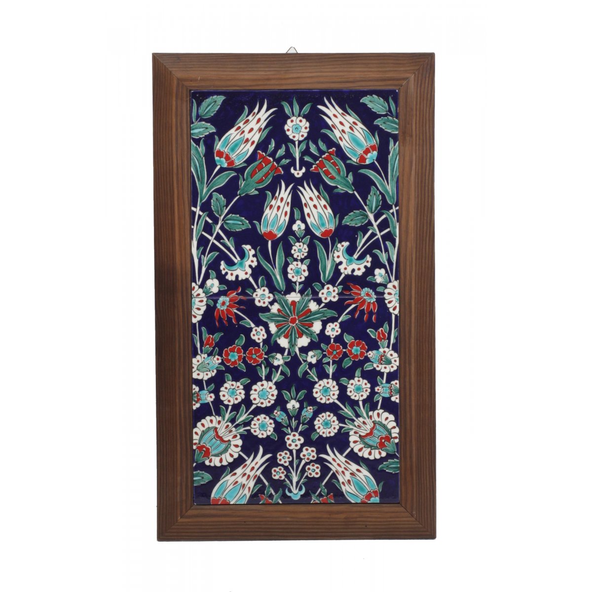 Mavi Zemin Gece Bahçesi Dekorlu Çini Tablo Çerçeveli 28x48 Cm