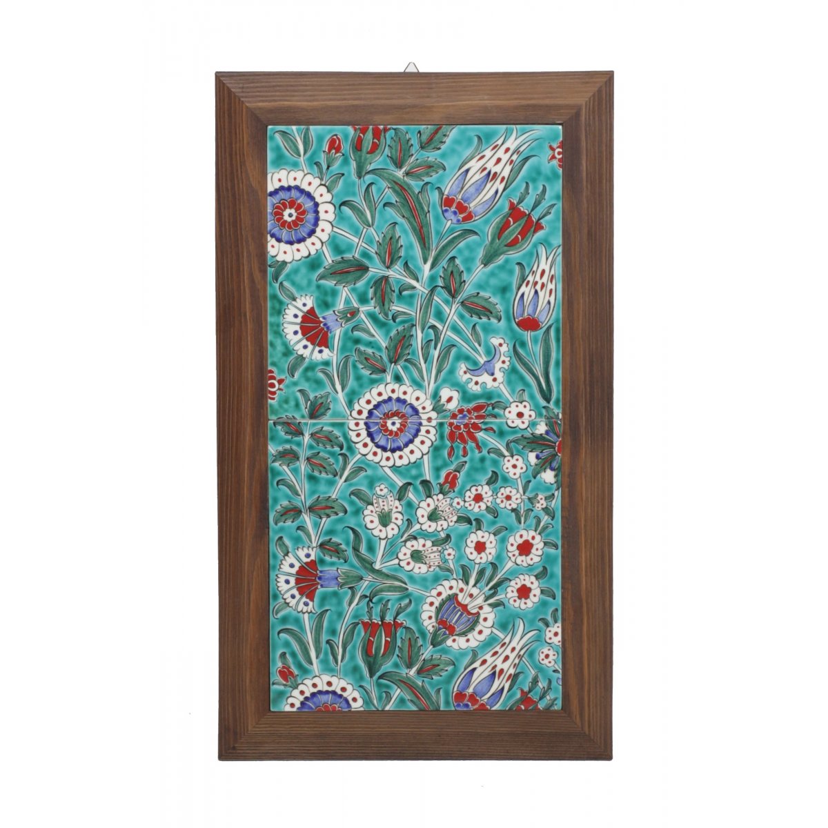 Turkuaz Zemin Gece Bahçesi Dekorlu Çini Tablo Çerçeveli 28x48 Cm