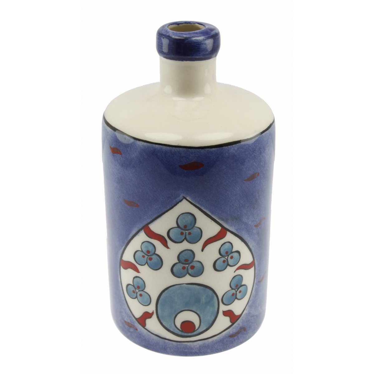 Mavi Zemin Çintamani Ve Nazarboncuğu Dekorlu Seramik Zeytin Yağı Şişesi 500 Gr 10x17 Cm 