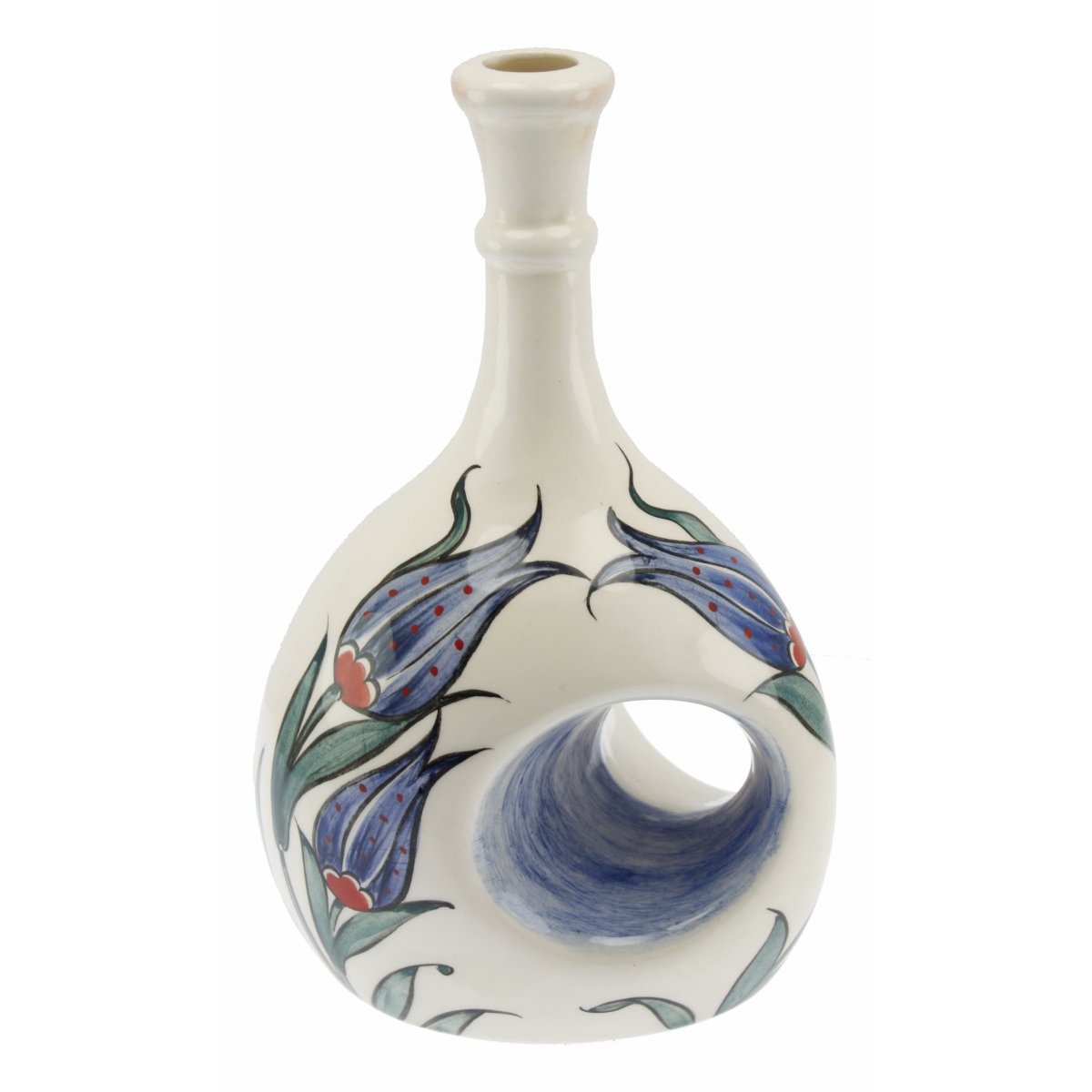 Mavi Lale Dekorlu Seramik Zeytin Yağı Şişesi 500 Gr 14x20 Cm 