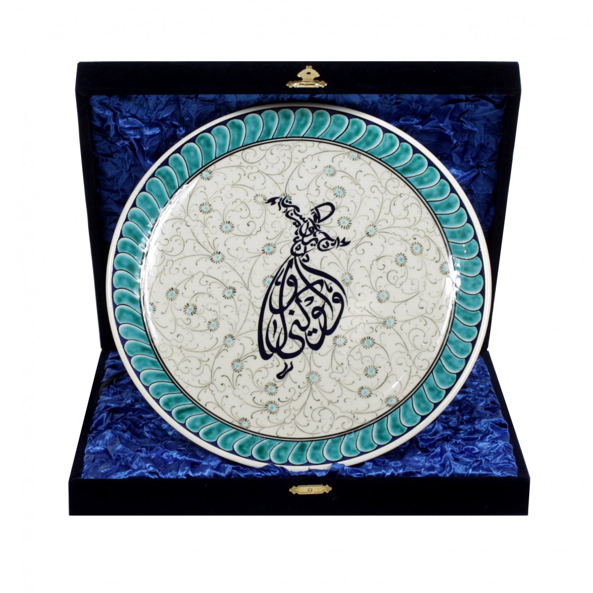 Mevlana Celaleddi-i Rumi Hiddet Ve Asabiyetde Ölü Gibi Ol Kadife Kutulu Dekoratif Çini Tabak 30 Cm
