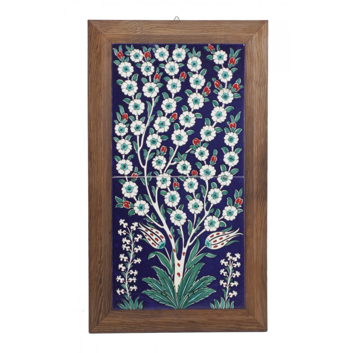 Hayat Ağacı Dekorlu Çini Tablo Çerçeveli 28x48 Cm 