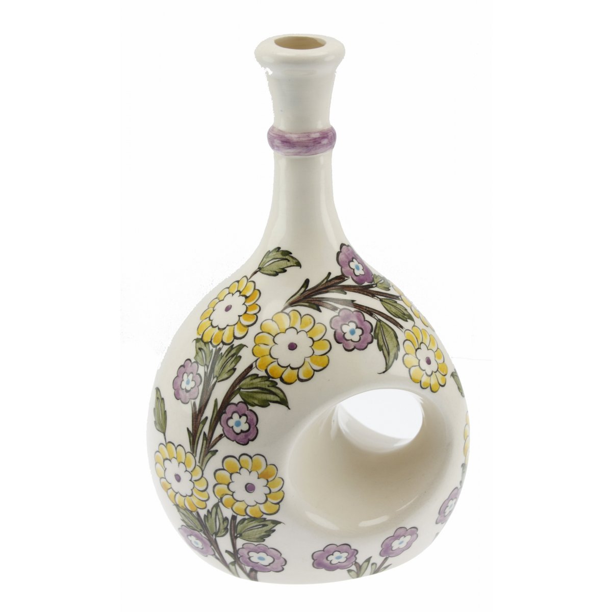 Sarı Hayat Ağacı Dekorlu Seramik Zeytin Yağı Şişesi 500 Gr 14x20 Cm 