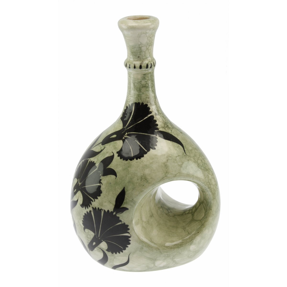 Mavi Karanfil Dekorlu Seramik Zeytin Yağı Şişesi 500 Gr 14x20 Cm 
