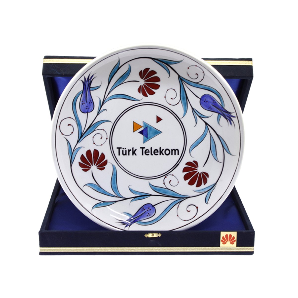 OTANTİK ÇİNİ Huawei Firmasına Kurumsal Hediyelik Huawei Çiçeği Dekorlu Kadife Kutulu 30 Cm Tabak