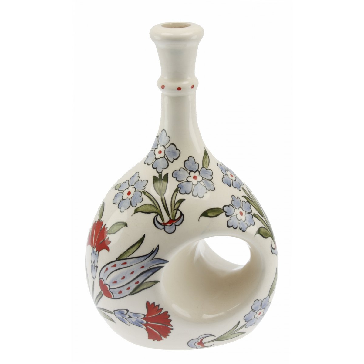 Hayat Ağacı Ve Lale Dekorlu Seramik Zeytin Yağı Şişesi 500 Gr 14x20 Cm 