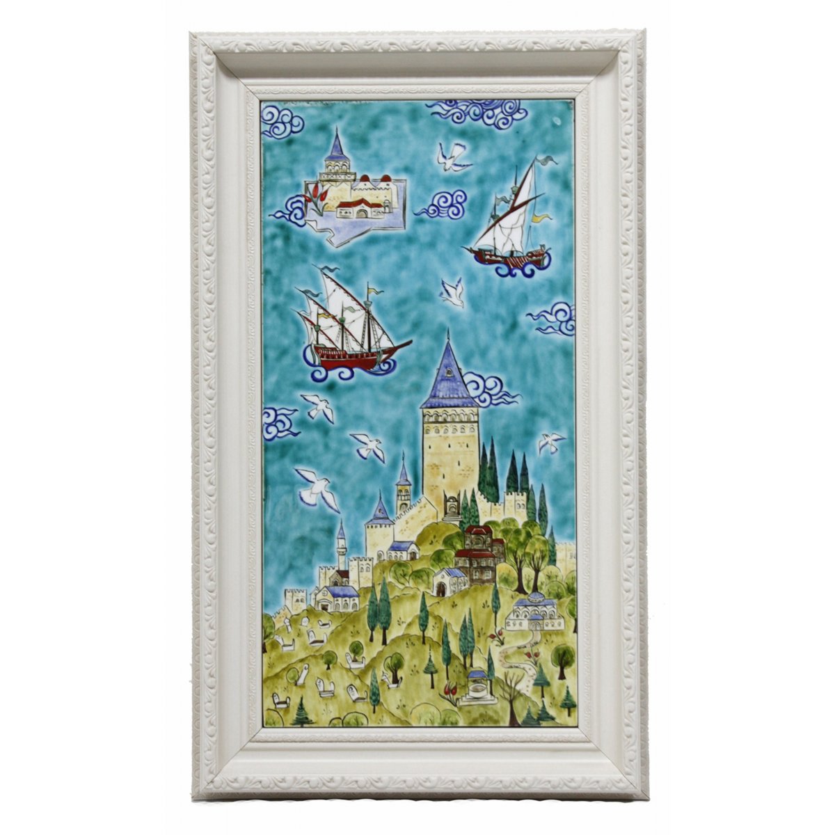 İstanbul Galata Minyatürü Dekorlu Dekoratif Çini Çerçeveli Tablo 30X50 Cm