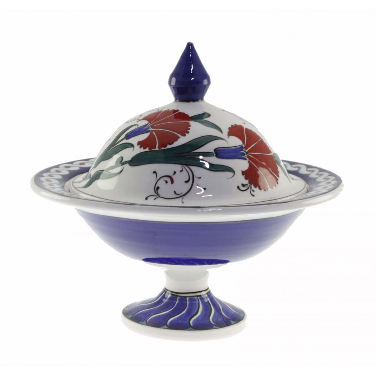 İznik Kırmızı Karanfil Dekorlu Dekoratif Çini Şekerlik 21x30 Cm 