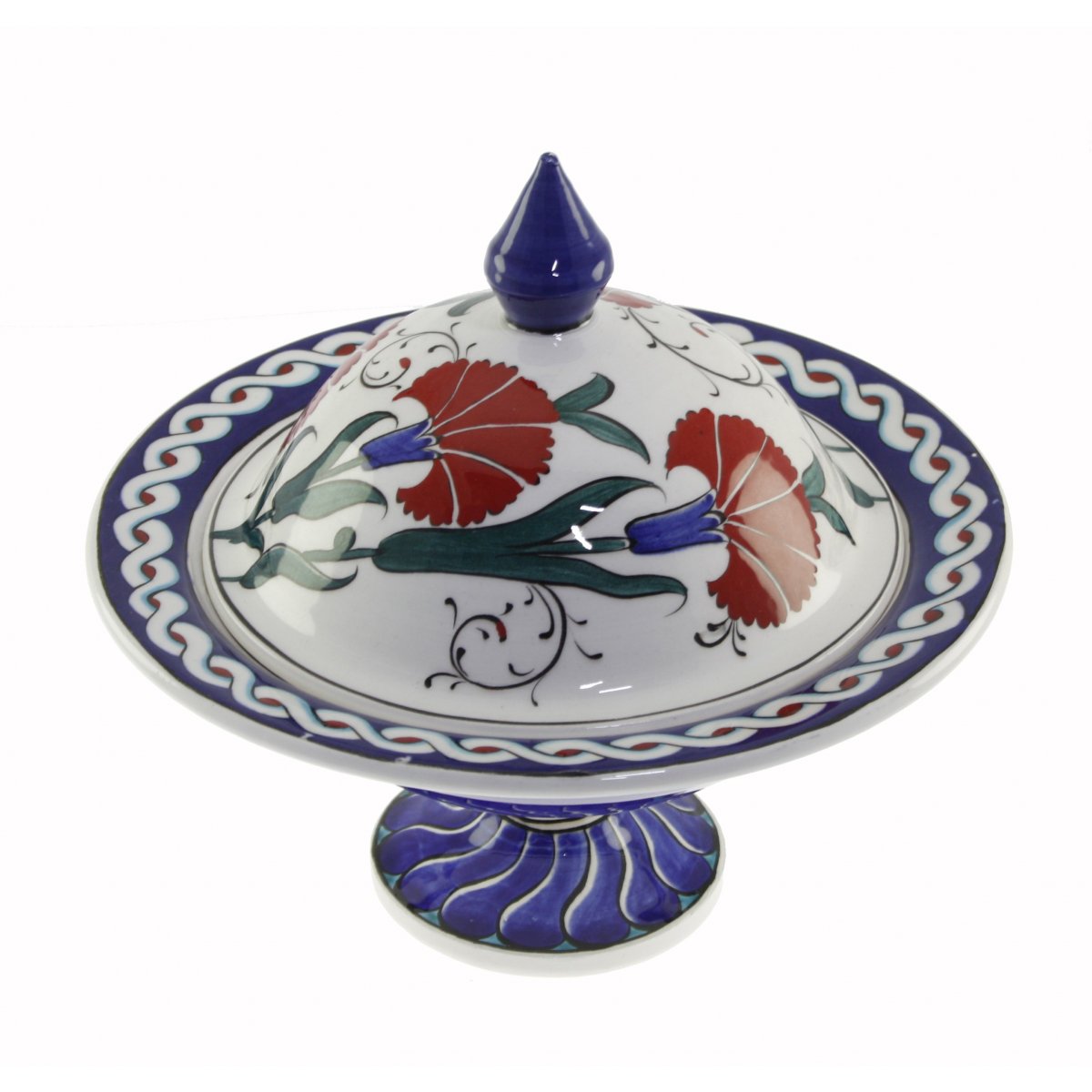 İznik Kırmızı Karanfil Dekorlu Dekoratif Çini Şekerlik 21x30 Cm 