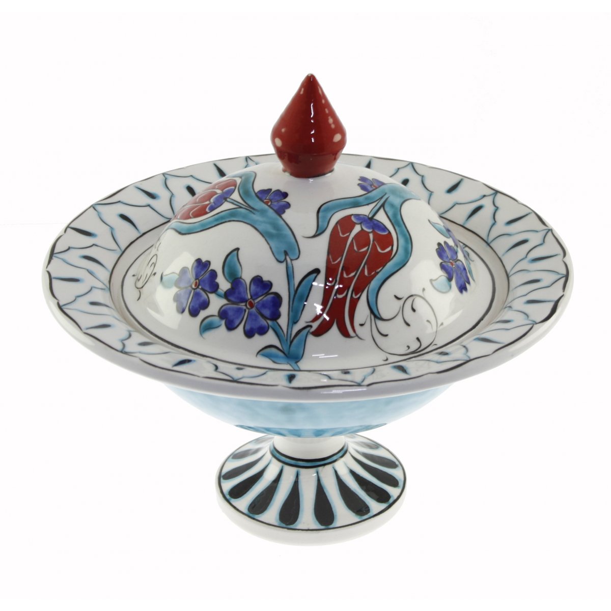 İznik Kırmızı Lale Dekorlu Dekoratif Çini Şekerlik 21x30 Cm 