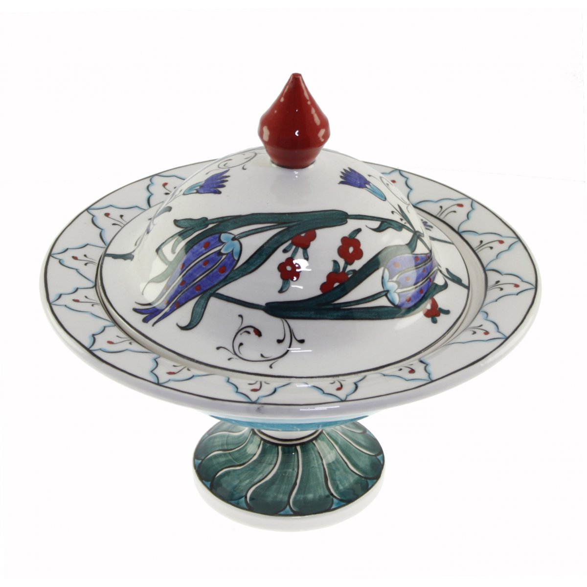 İznik Mavi Lale Dekorlu Dekoratif Çini Şekerlik 21x30 Cm 