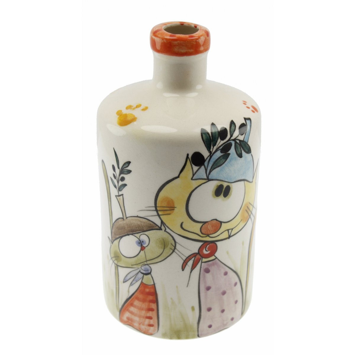Zetinli Kediler Dekorlu Seramik Zeytin Yağı Şişesi 500 Gr 10x17 Cm 