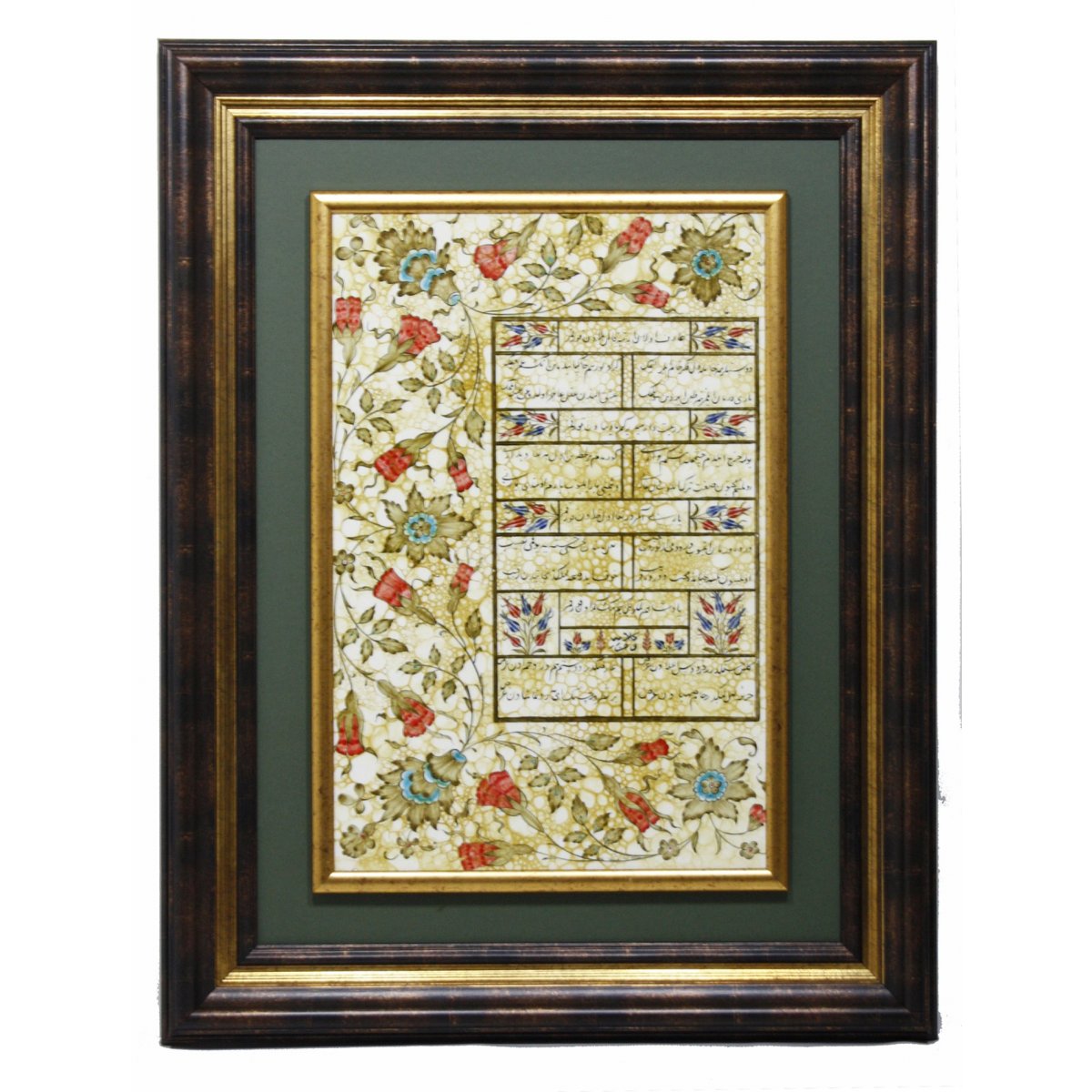 Kanuni Sultan Süleyman Hanın Hürrem Sultana Yazdığı Aşk Mektubu Ebrulu Zemin Lale Dekorlu Dekoratif Çini Çerçeveli Tablo 70x90 Cm