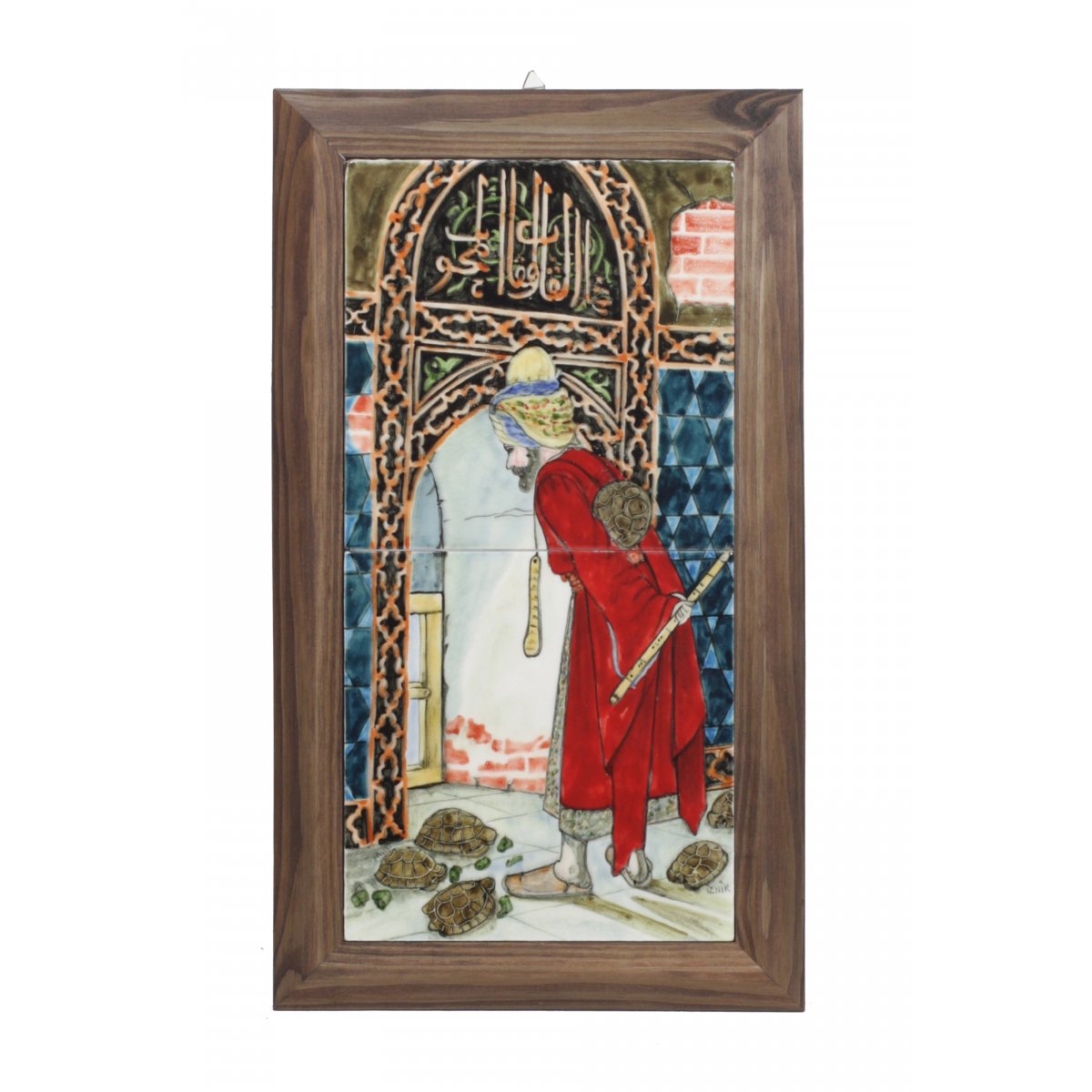 Kaplumbağa Terbiyecisi Minyatür Dekorlu Çini Tablo Çerçeveli 28x48 Cm