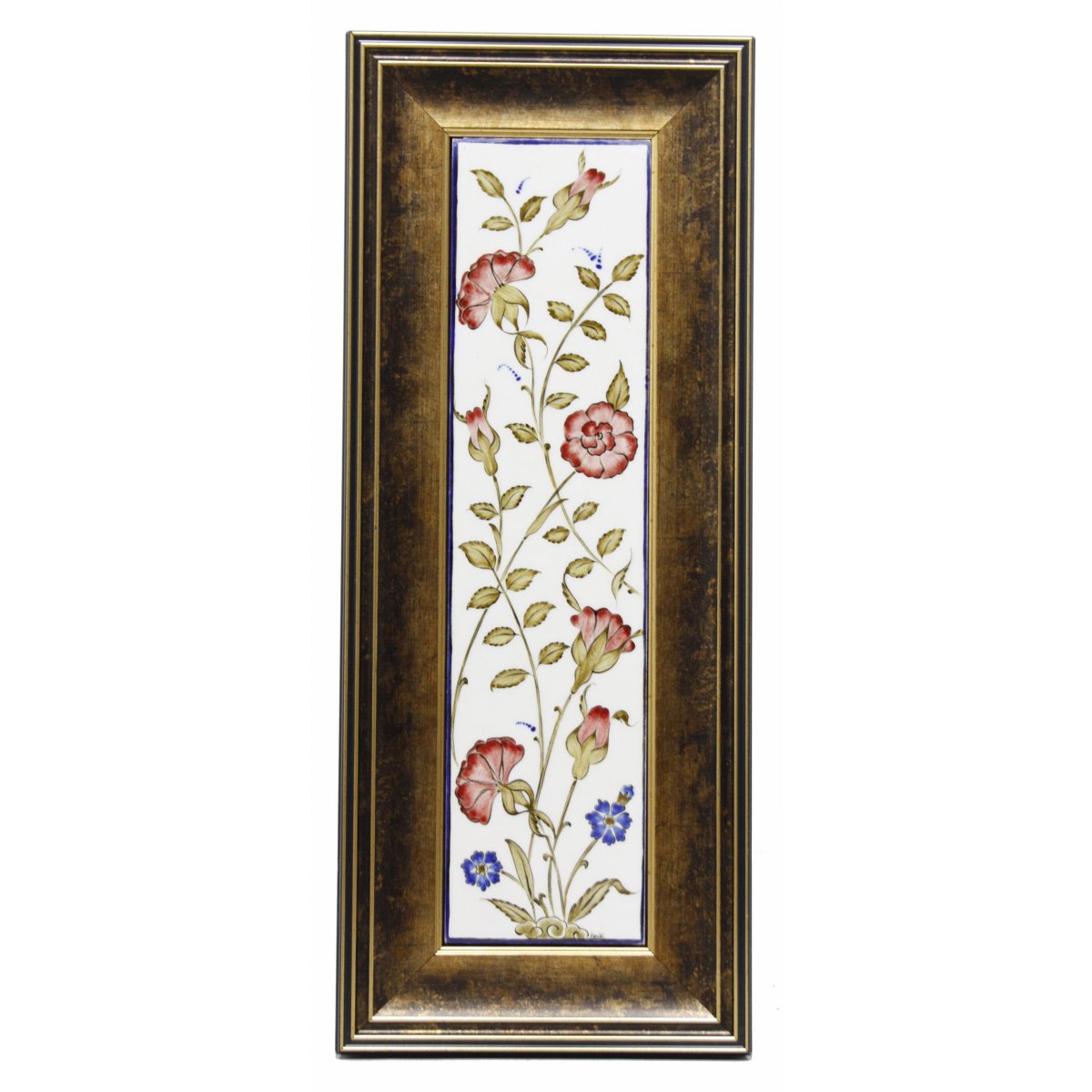 Karanfil Dekorlu Dekoratif Çini Çerçeveli Tablo 20X50 Cm