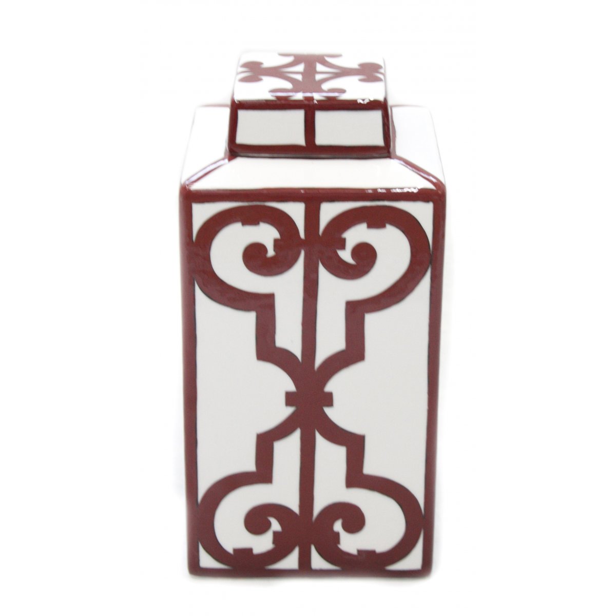 Kırmızı Beyaz Dekorlu Kavanoz Çini Vazo 18x30 Cm 