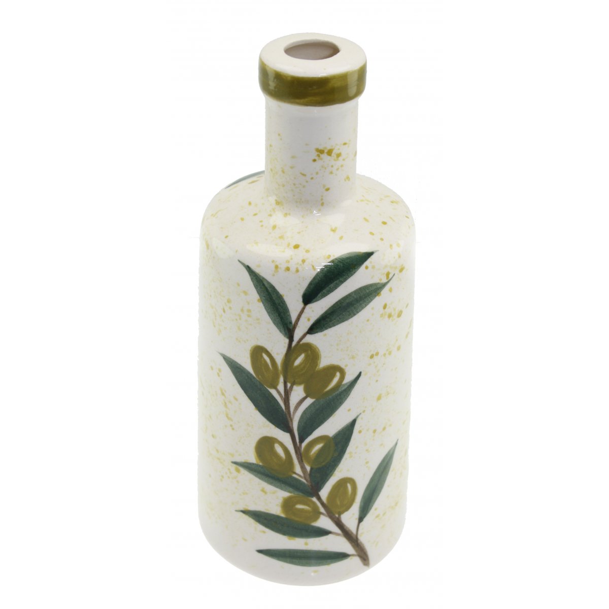 Yeşil Zeytin Ve Zeytin Dalı Dekorlu Seramik Zeytin Yağı Şişesi 500 Gr 9x20 Cm 