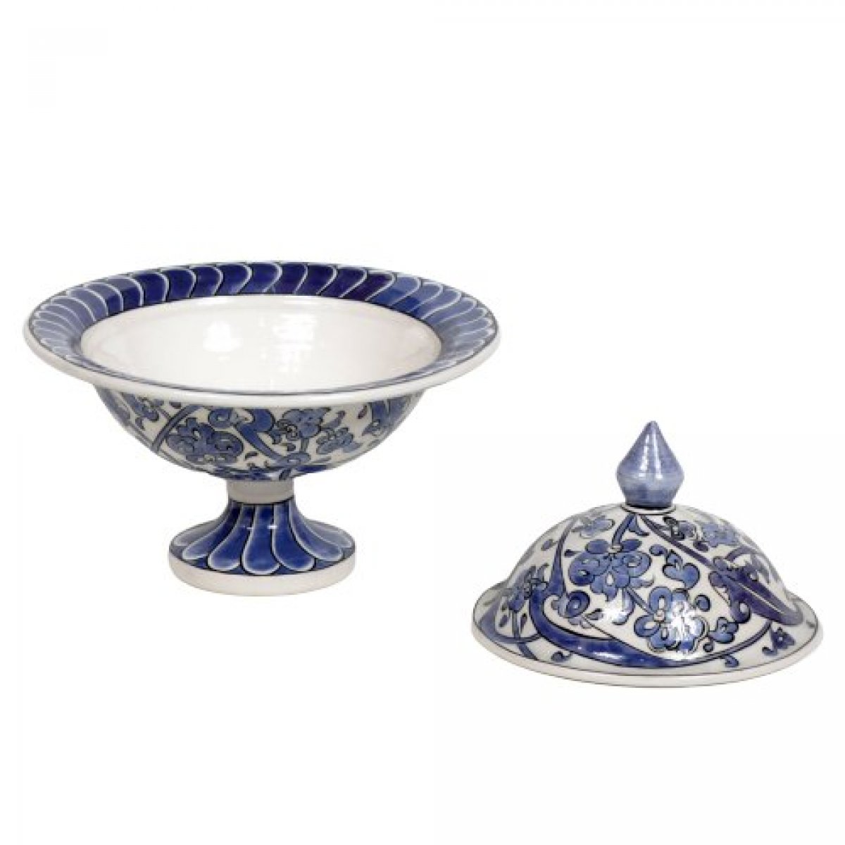 Lotus Çiçeği Dekorlu Çini Şekerlik 20x20 Cm