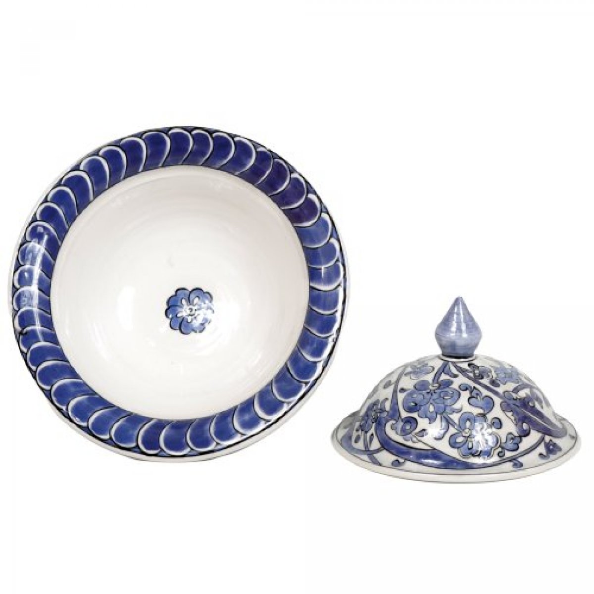 Lotus Çiçeği Dekorlu Çini Şekerlik 20x20 Cm