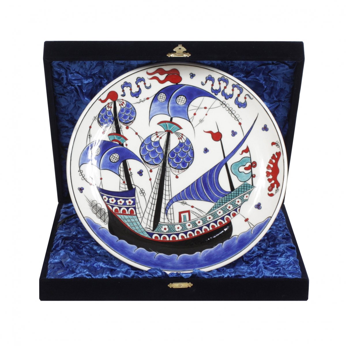 Kalyon Dekorlu Çini Dekoratif Tabak 30 Cm Mavi