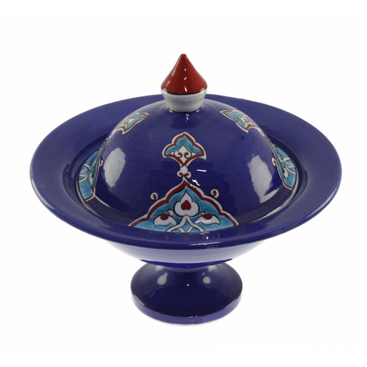 Mavi Zemin Şems Dekorlu Dekoratif Çini Şekerlik 21x30 Cm 