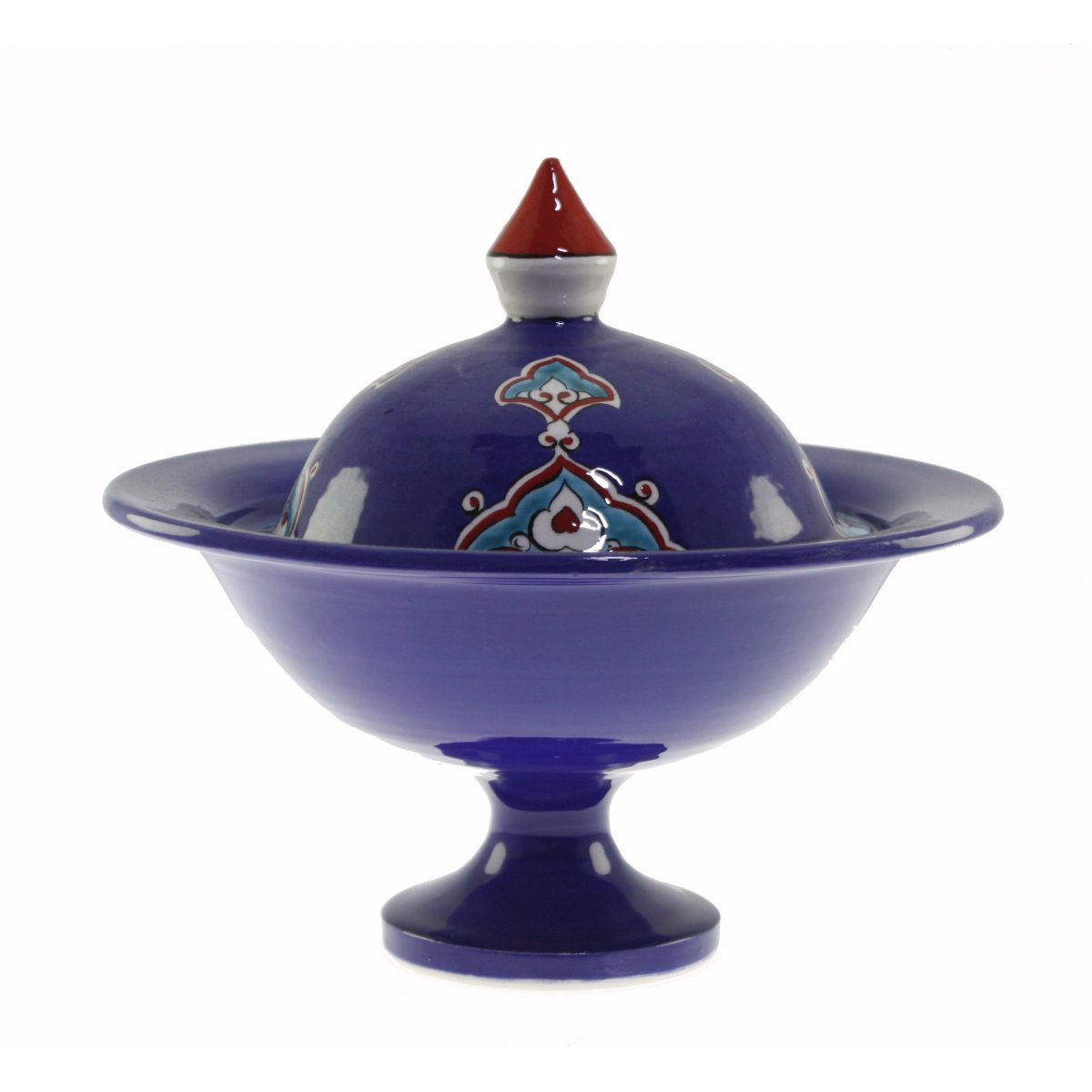 Mavi Zemin Şems Dekorlu Dekoratif Çini Şekerlik 21x30 Cm 