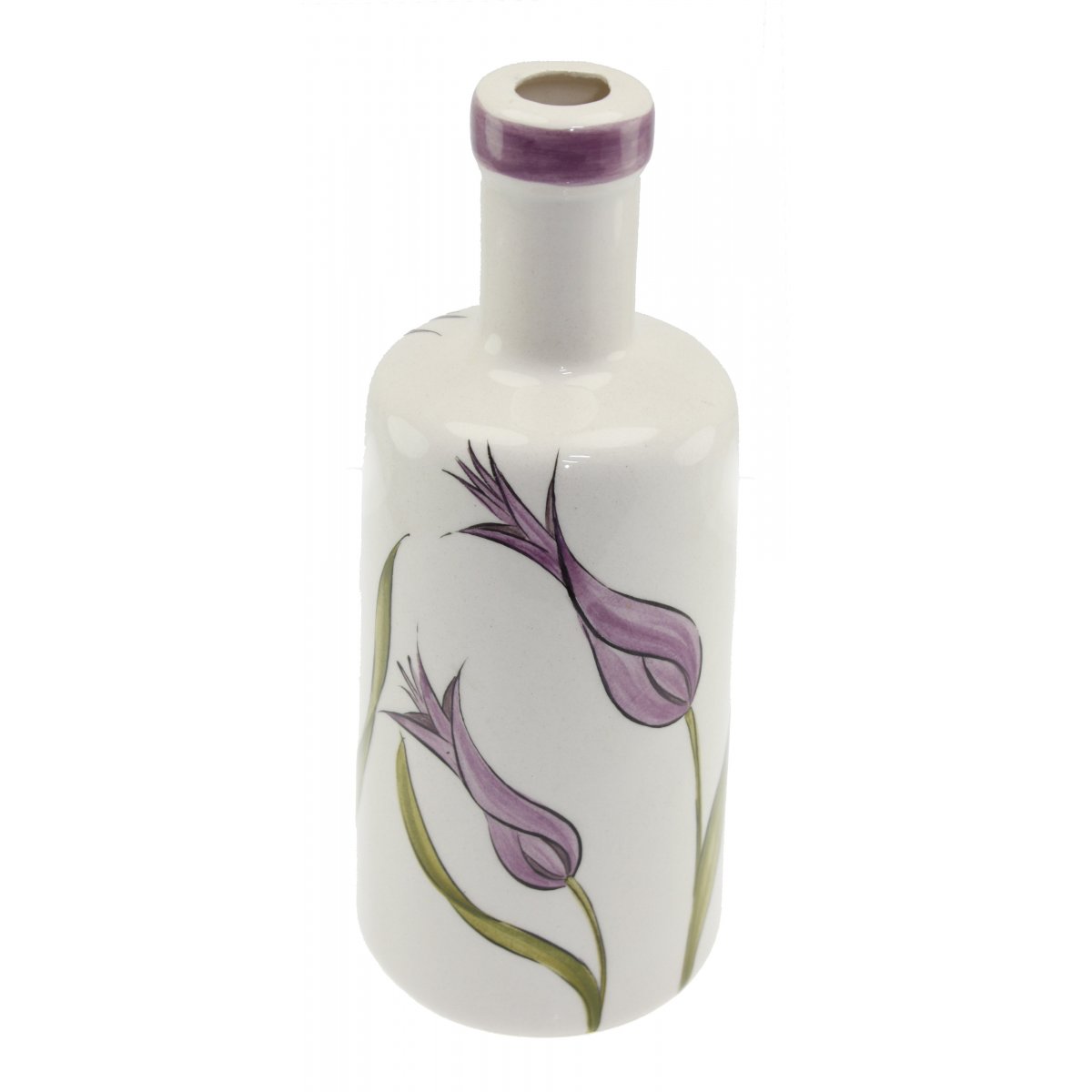 Mor Lale Dekorlu Seramik Zeytin Yağı Şişesi 500 Gr 9x20 Cm