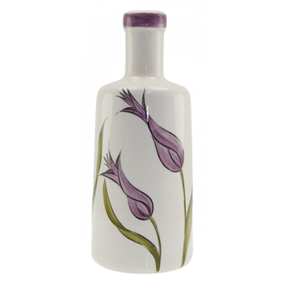 Mor Lale Dekorlu Seramik Zeytin Yağı Şişesi 500 Gr 9x20 Cm